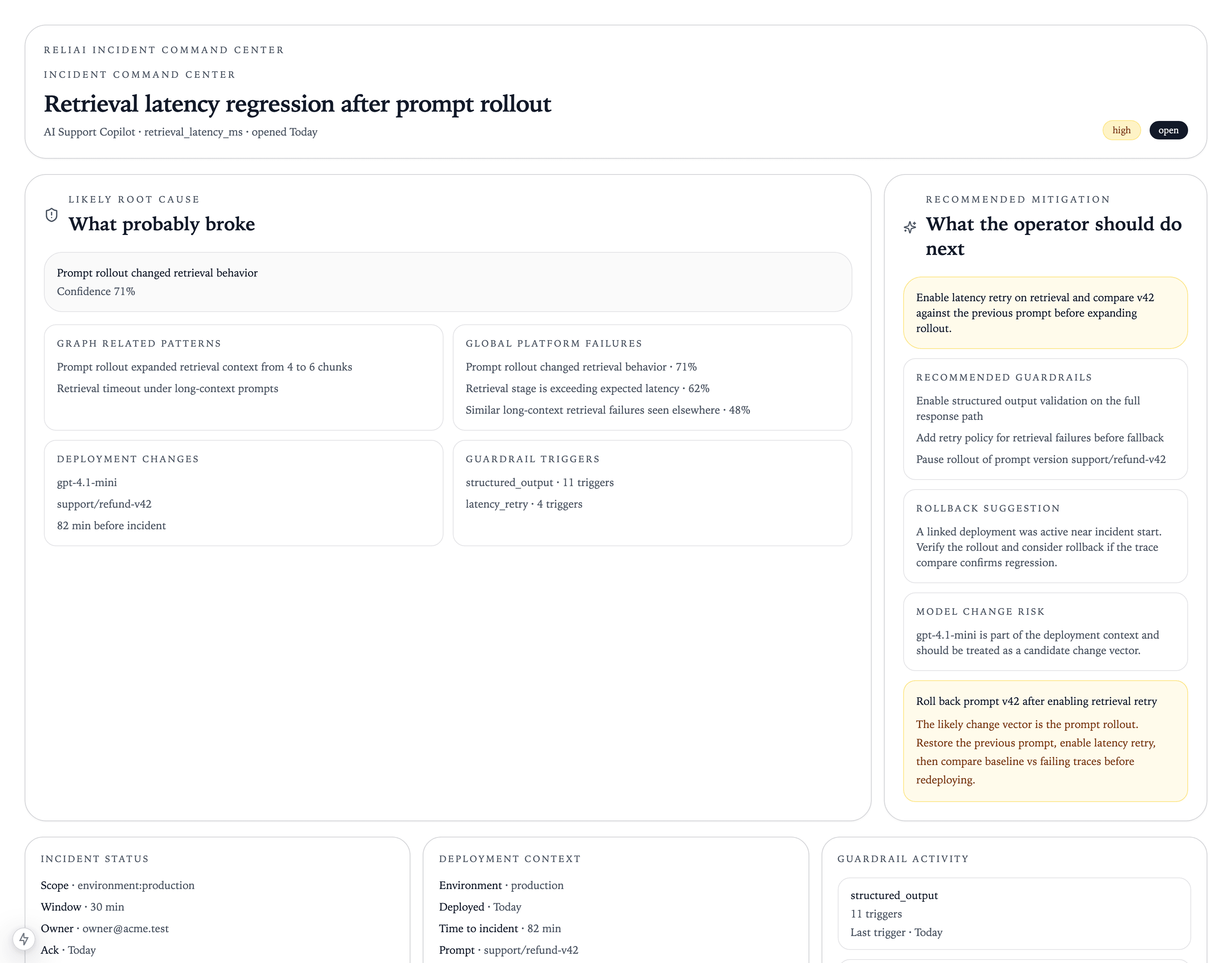 Reliai incident command center